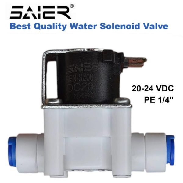 Water Solenoid Valve DC 20-24V Kran Katup Selenoid Aliran Air Connect Selang RO PE 1/4''