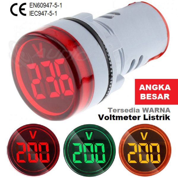 Volt Meter Panel Listrik Pilot Lamp Digital Voltmeter 22 mm AC 12-500V