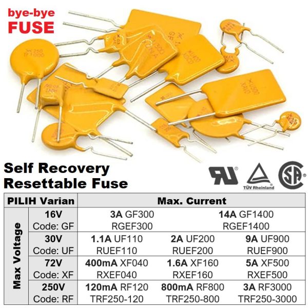 Fuse Self Reset Sekring Otomatis Auto PPTC 16 30 60 72 250 V 1 2 3 5 A