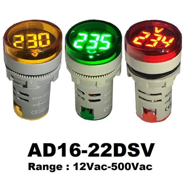 Volt Meter Panel Listrik Pilot Lamp Digital Voltmeter 22 mm AC 12-500V - Image 3
